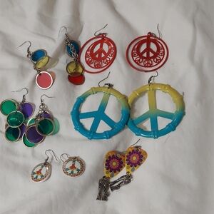 6 Pair Peace Hippie Earrings